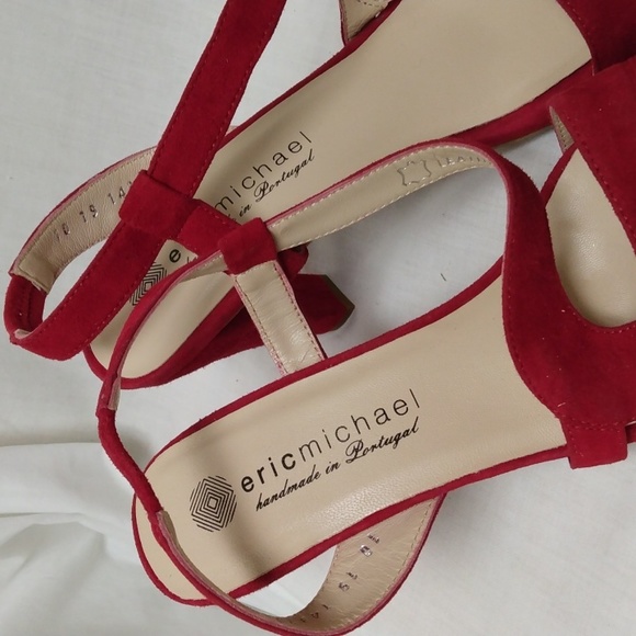 Eric Michael, Handmade in Portugal Red Suede Heeled Sandals Size EU41/US10 - Picture 3 of 8